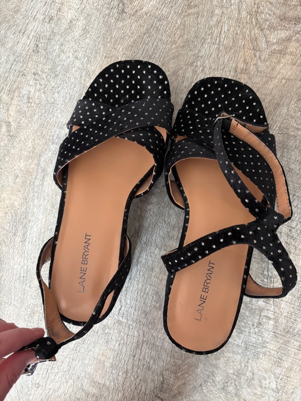 Lane Bryant Black Polka Dot Crisscross Ankle-Strap Sandals